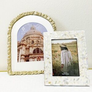 TJ Maxx Marshalls Set of 2 Mother of Pearl Opal Look/Gold Arc Photo Frames